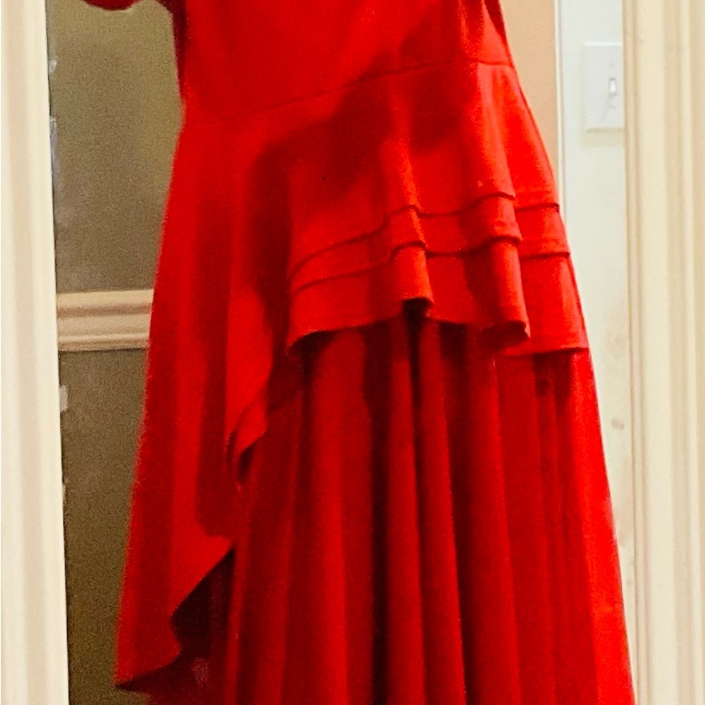 ♥️♥️♥️Beautiful Red Gathered Ruffled Waist Blouse With Tuxedo Style Tail - Picture 6 of 15